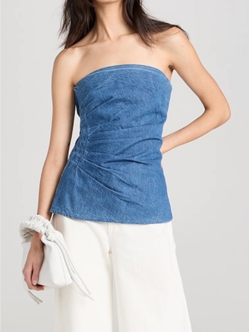Leandra Tanya Taylor Blue Strapless Textured Top